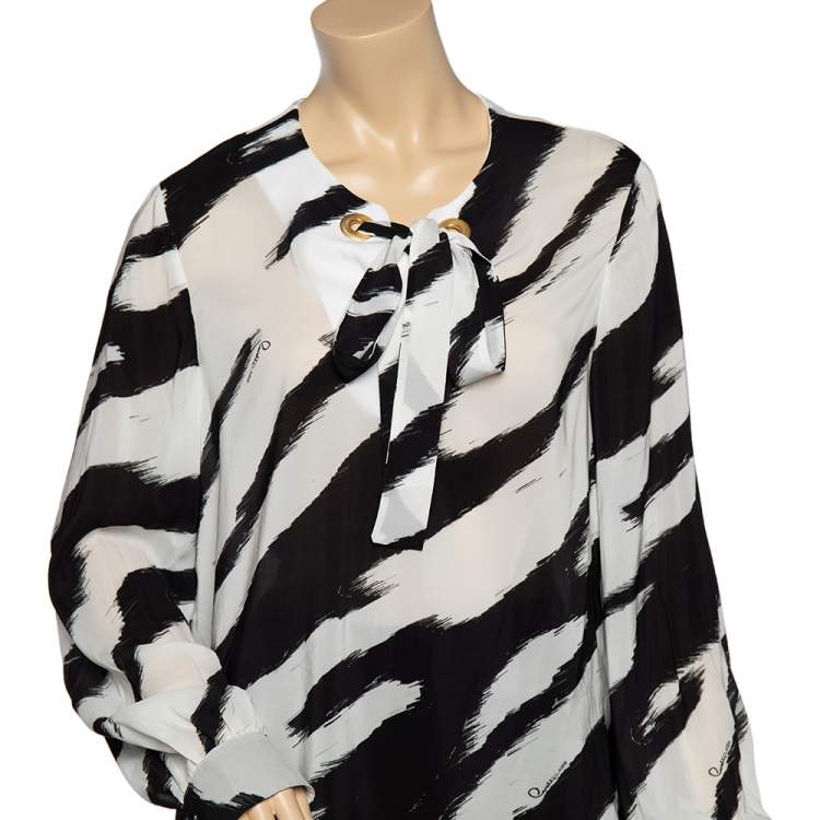 Pre Owned Class by Roberto Cavalli Monochrome Chiffon Neck Tie Detail Blouse L 