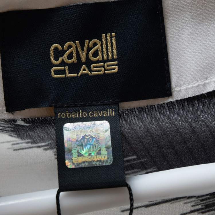 Pre Owned Class by Roberto Cavalli Monochrome Chiffon Neck Tie Detail Blouse L 
