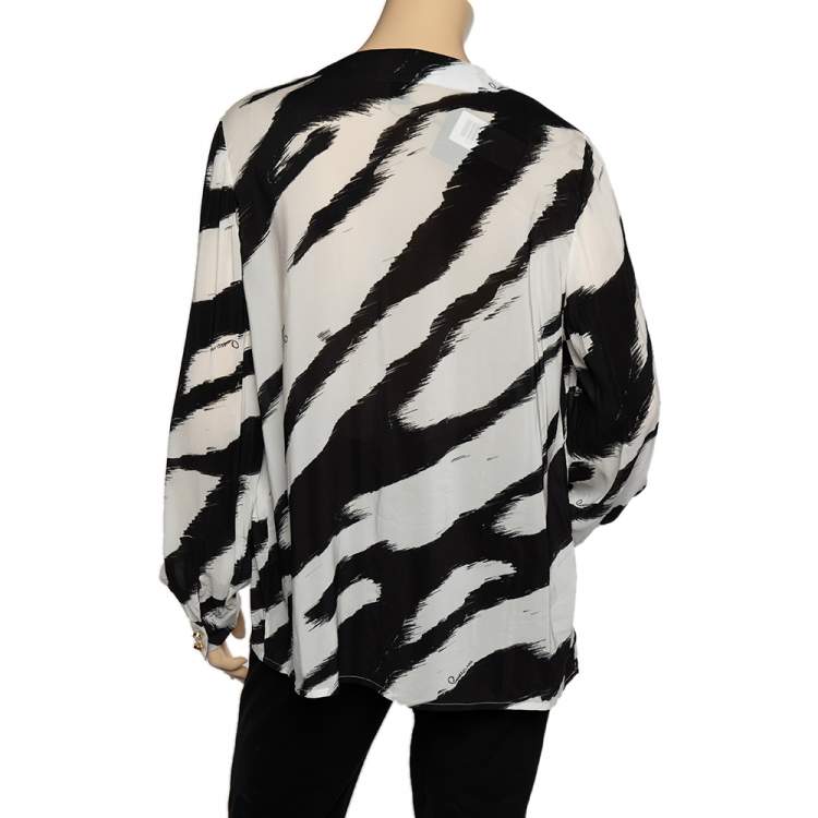 Pre Owned Class by Roberto Cavalli Monochrome Chiffon Neck Tie Detail Blouse L 