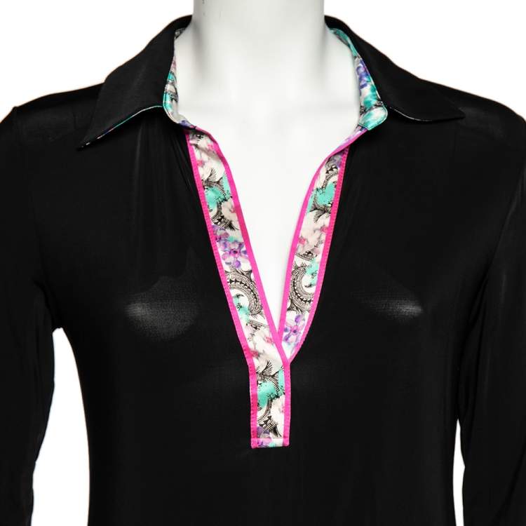 Pre Owned Class by Roberto Cavalli Black Jersey Contrast Paneled Top M