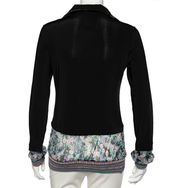 Pre Owned Class by Roberto Cavalli Black Jersey Contrast Paneled Top M