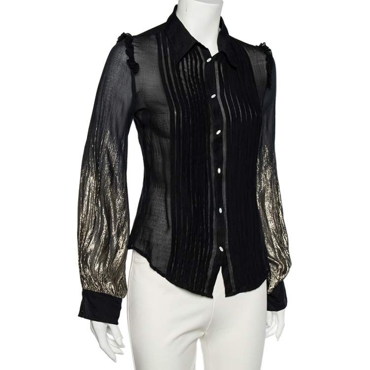 Pre Owned Class by Roberto Cavalli Black Lurex Crepe Button Front Shirt M