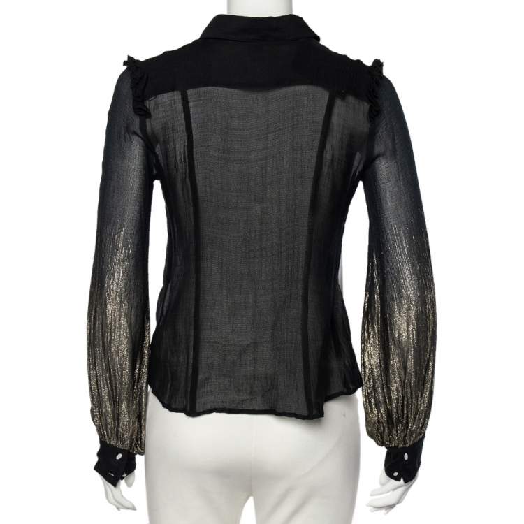 Pre Owned Class by Roberto Cavalli Black Lurex Crepe Button Front Shirt M