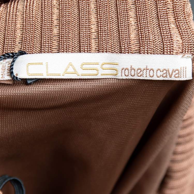 Pre Owned Class by Roberto Cavalli Brown Wool Knit Paneled Skirt M