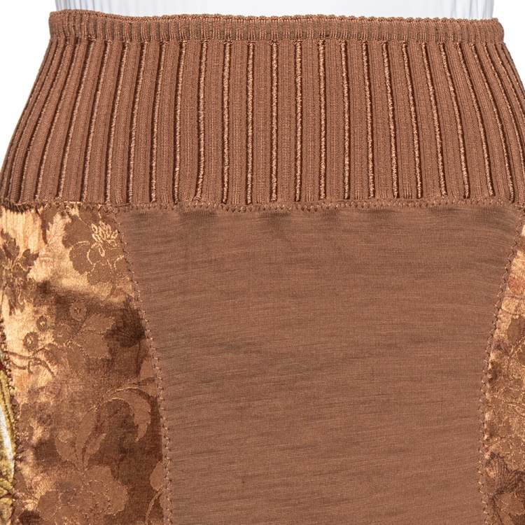 Pre Owned Class by Roberto Cavalli Brown Wool Knit Paneled Skirt M
