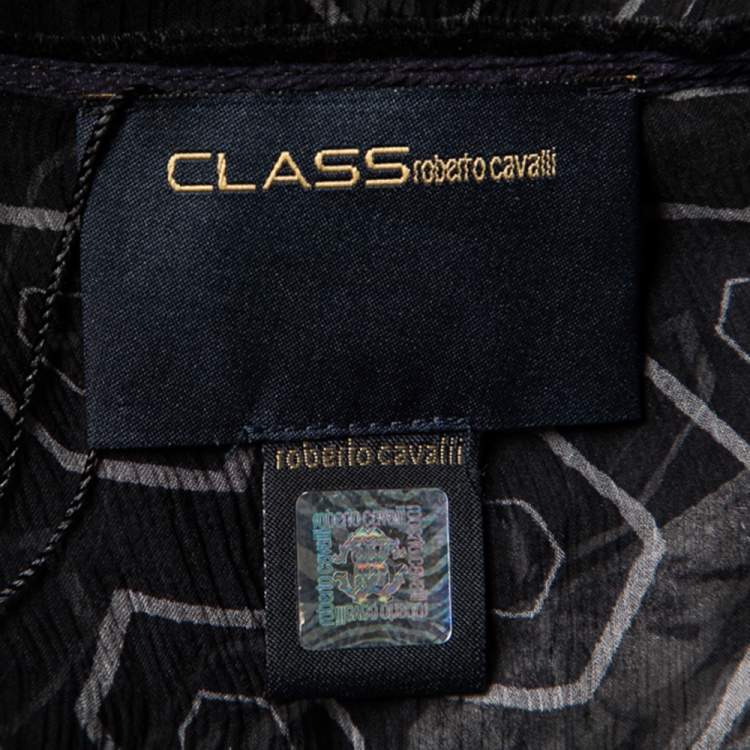 Pre Owned Class by Roberto Cavalli Black Floral Print Silk Sheer Blouse L