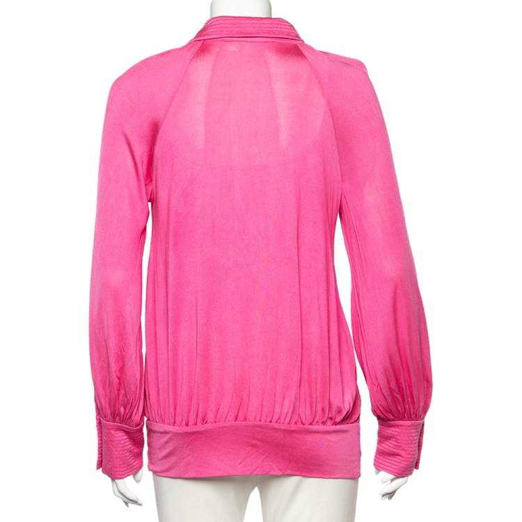 Pre Owned Class by Roberto Cavalli Pink Silk Knit Button Front Top M