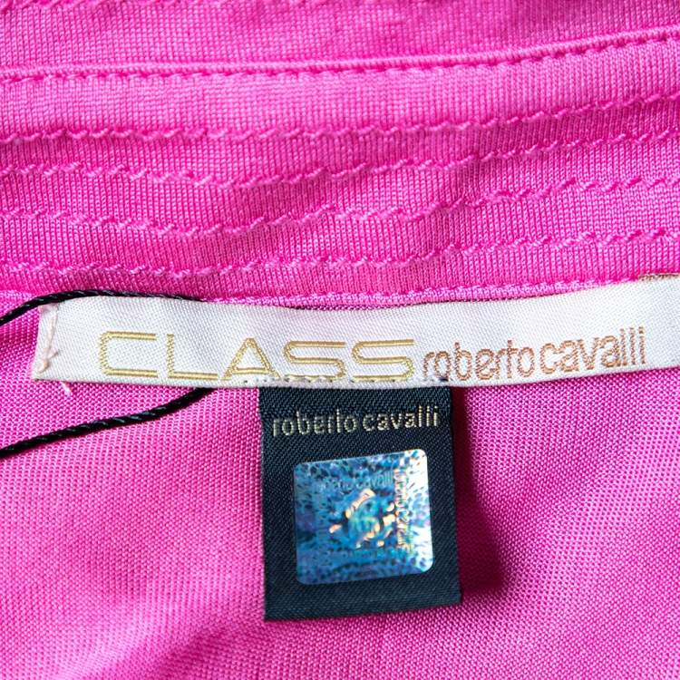 Pre Owned Class by Roberto Cavalli Pink Silk Knit Button Front Top M