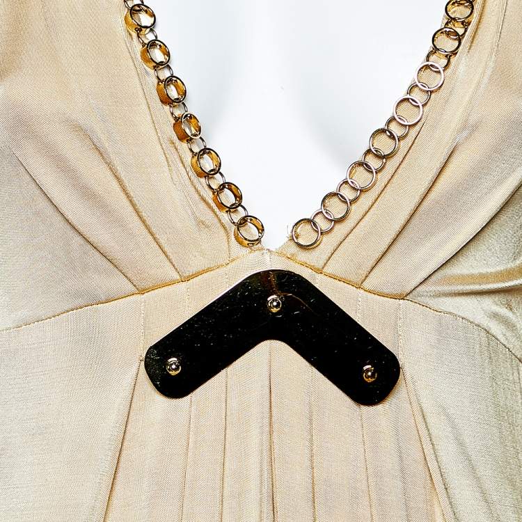 Pre Owned Class by Roberto Cavalli Cream Metal Embellished Jersey Open Back Maxi Dress L