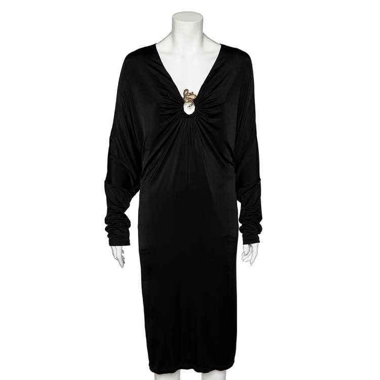 Pre Owned Class by Roberto Cavalli Black Jersey Draped Neck Oversized Midi Dress M