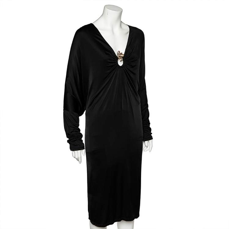 Pre Owned Class by Roberto Cavalli Black Jersey Draped Neck Oversized Midi Dress M