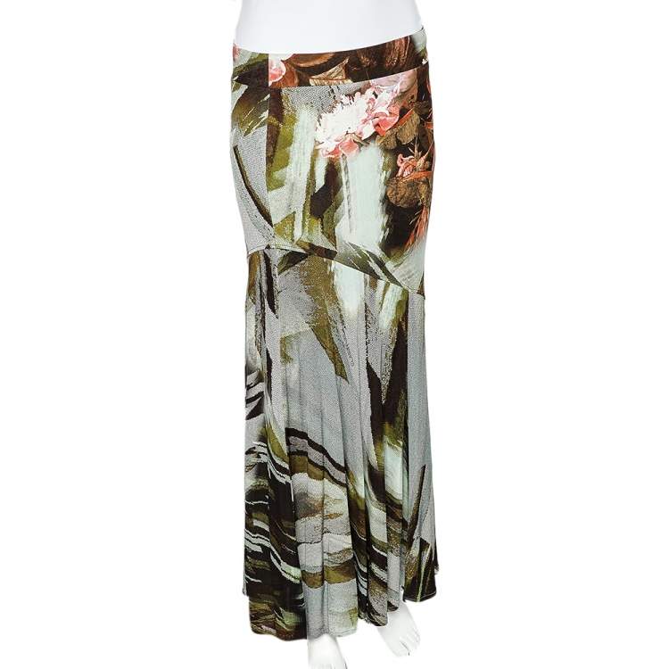 Pre Owned Cavalli Class Multicolor Printed Jersey Paneled Midi Skirt M