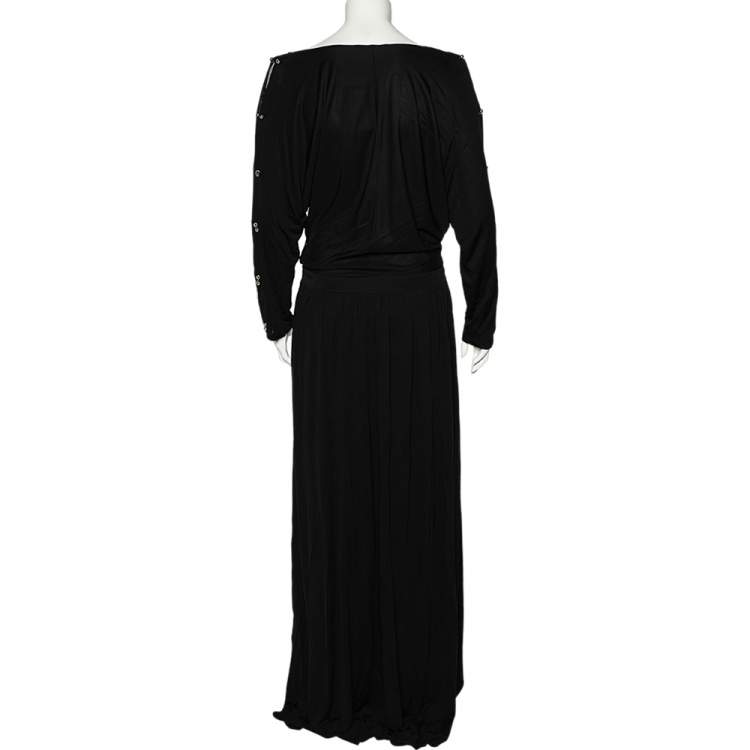 Pre Owned Class by Roberto Cavalli Black Jersey Metal Link Detail Maxi Dress L