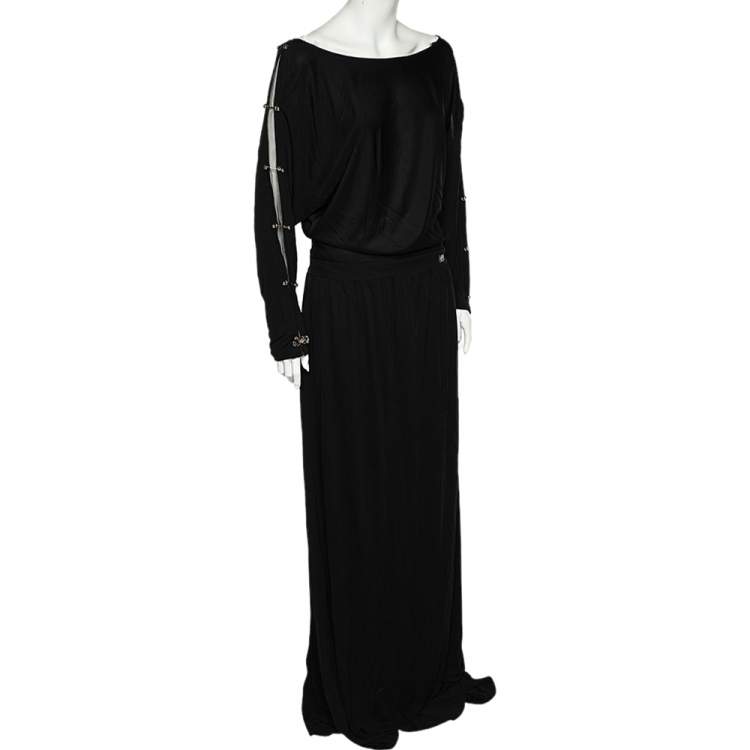 Pre Owned Class by Roberto Cavalli Black Jersey Metal Link Detail Maxi Dress L