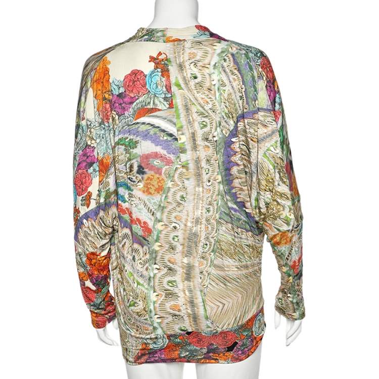 Pre Owned Class Cavalli Multicolor Printed Knit Draped Top L