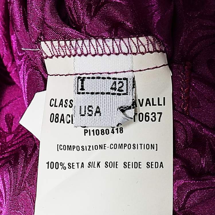 Pre Owned Class by Roberto Cavalli Purple Silk Contrast Waist Tie Detail Dress M