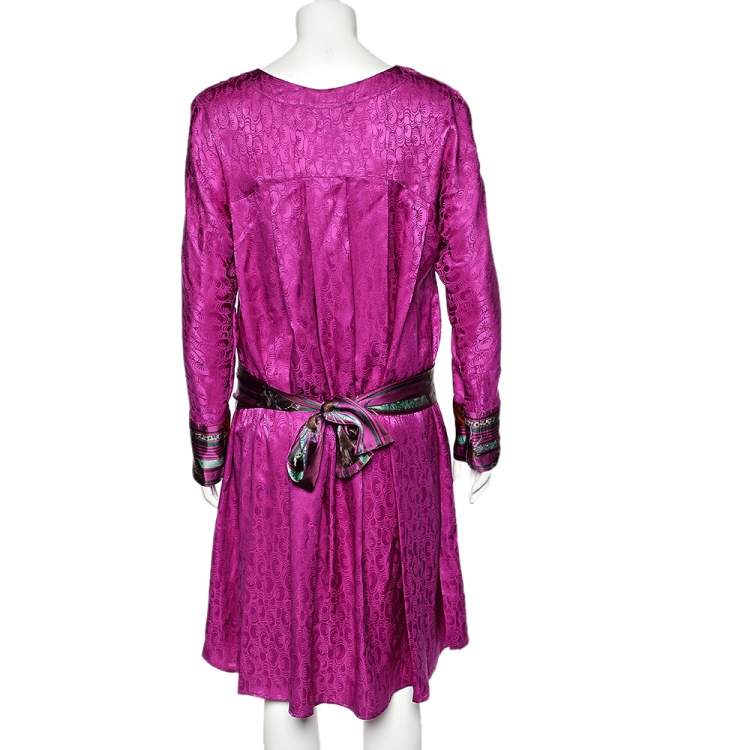 Pre Owned Class by Roberto Cavalli Purple Silk Contrast Waist Tie Detail Dress M