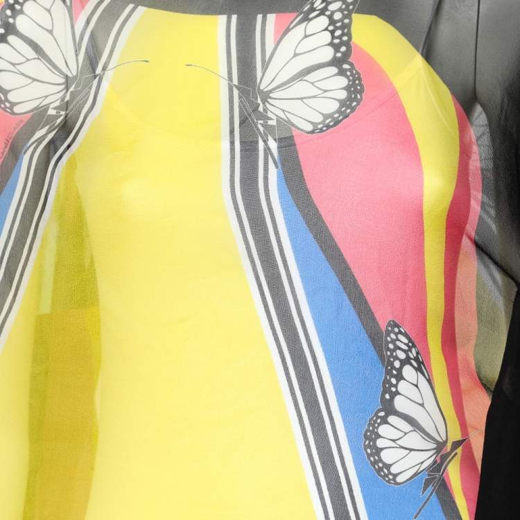 Pre Owned Cavalli Class Multicolor Printed Silk Kaftan Top L 