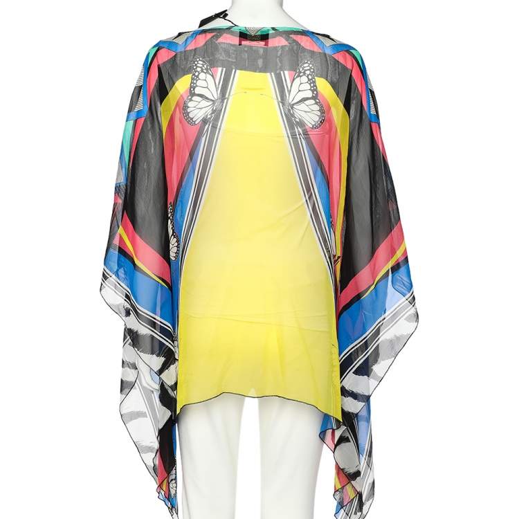 Pre Owned Cavalli Class Multicolor Printed Silk Kaftan Top L 