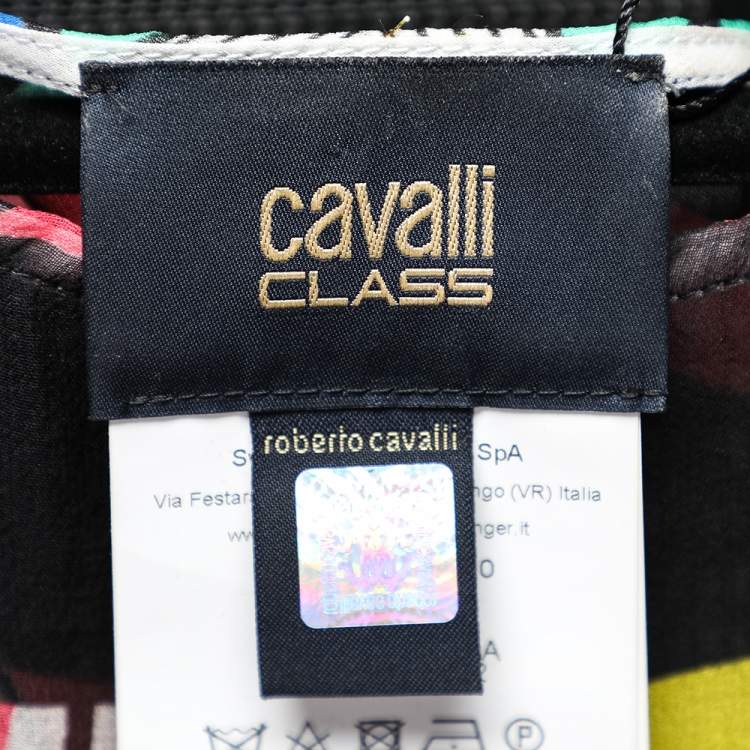 Pre Owned Cavalli Class Multicolor Printed Silk Kaftan Top L 