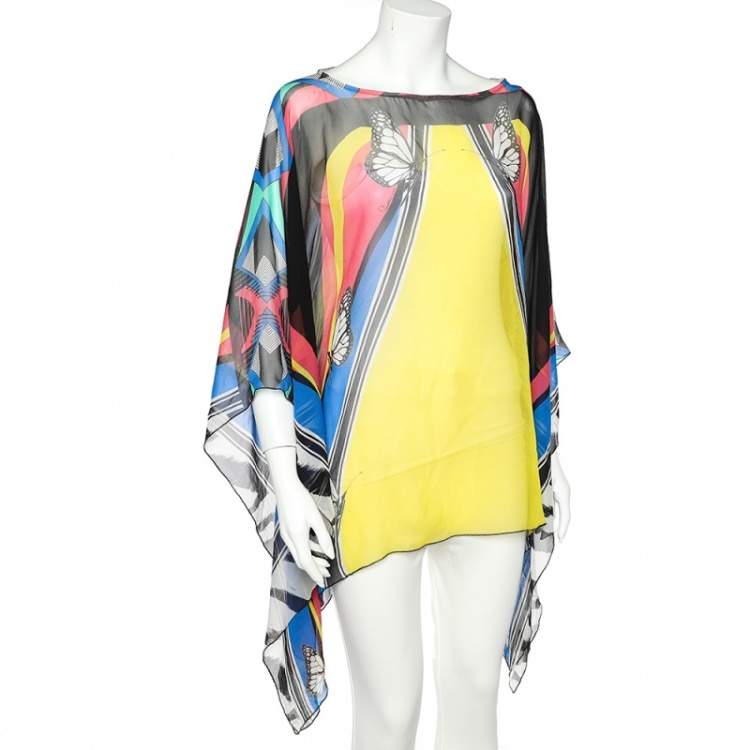 Pre Owned Cavalli Class Multicolor Printed Silk Kaftan Top L 