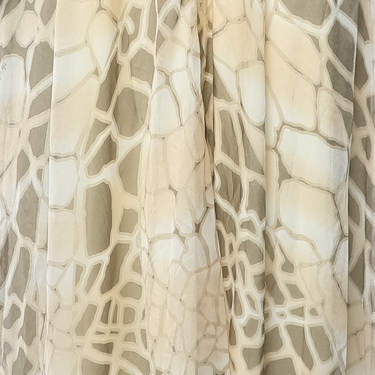 Pre Owned Class by Roberto Cavalli Beige Printed Silk Chiffon Embellished Neck Detail Sleeveless Dress M