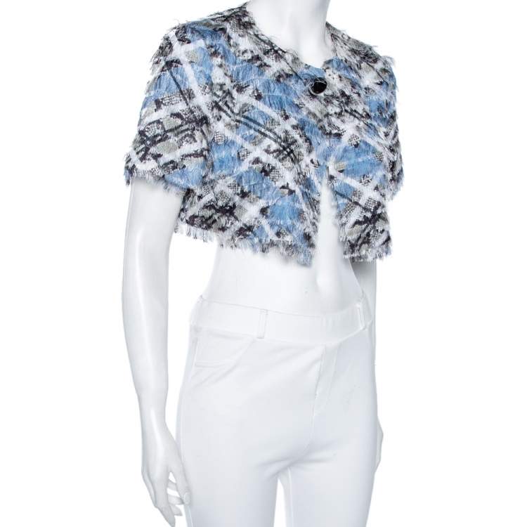 Pre Owned Class by Roberto Cavalli Blue Jacquard Buttoned Shrug M