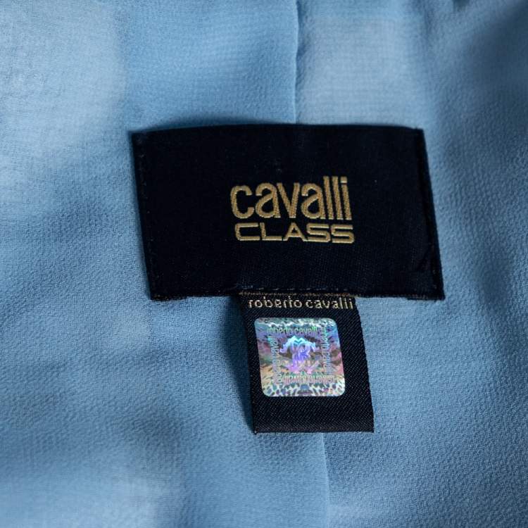 Pre Owned Class by Roberto Cavalli Blue Jacquard Buttoned Shrug M