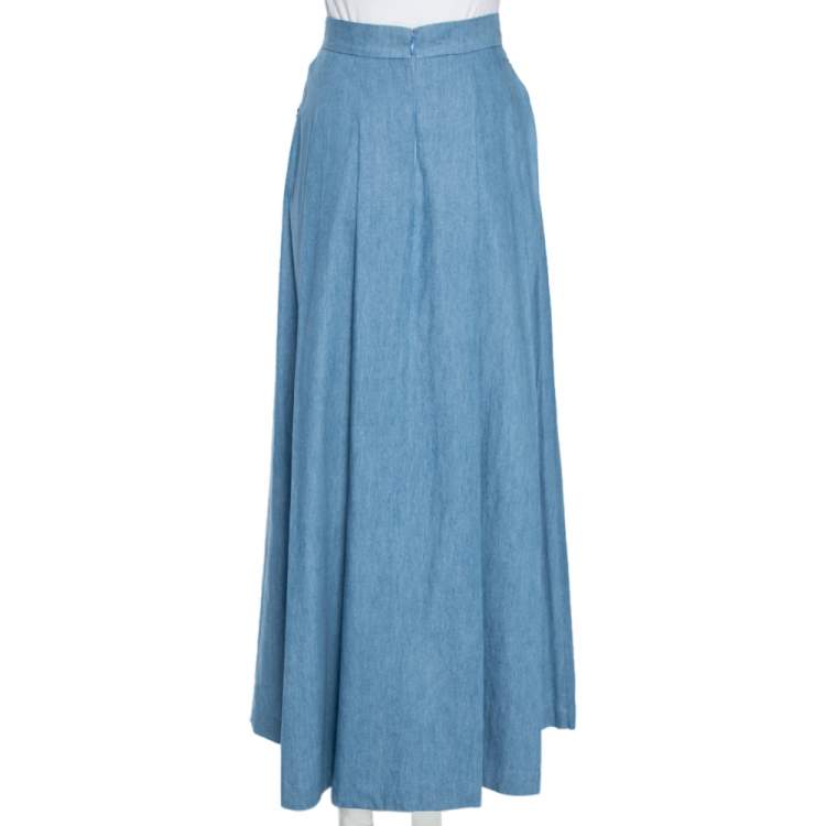 Pre Owned Class by Roberto Cavalli Blue Cotton Pleated Midi Skirt M