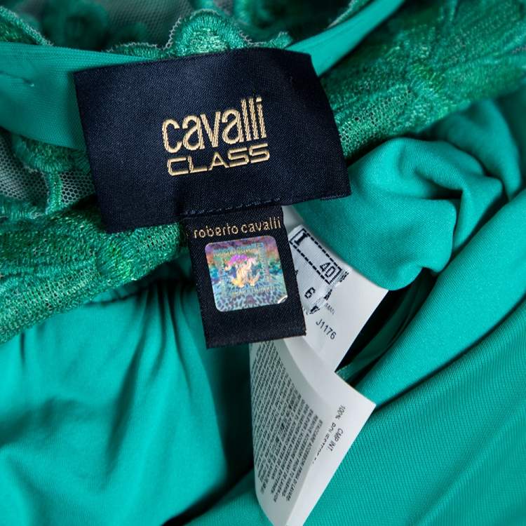 Pre Owned Class by Roberto Cavalli Green Jersey Pleated Belted Maxi Dress S