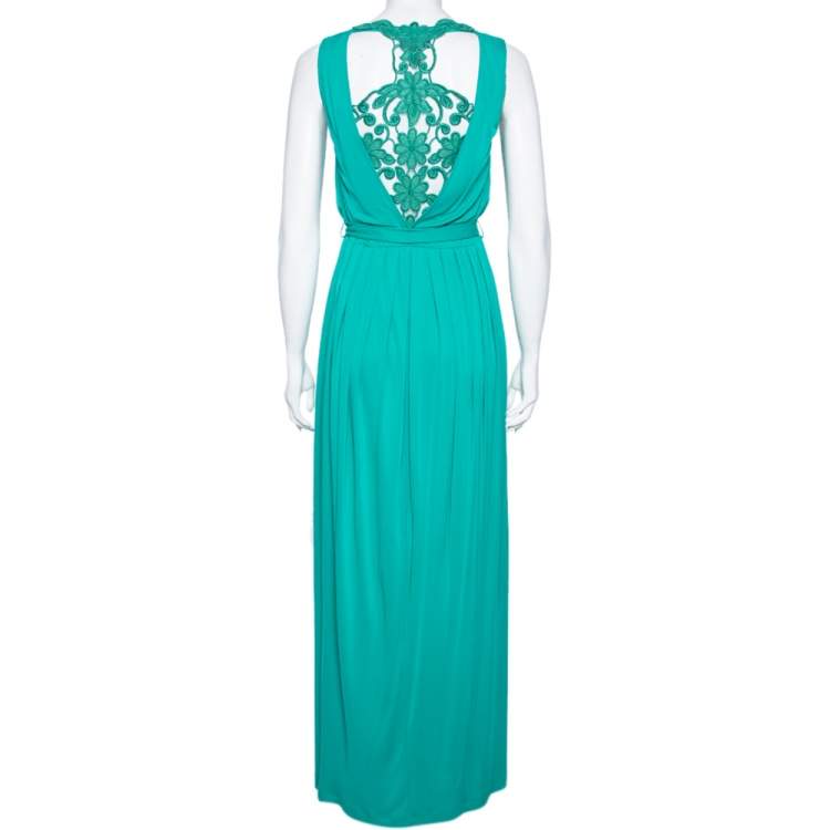 Pre Owned Class by Roberto Cavalli Green Jersey Pleated Belted Maxi Dress S