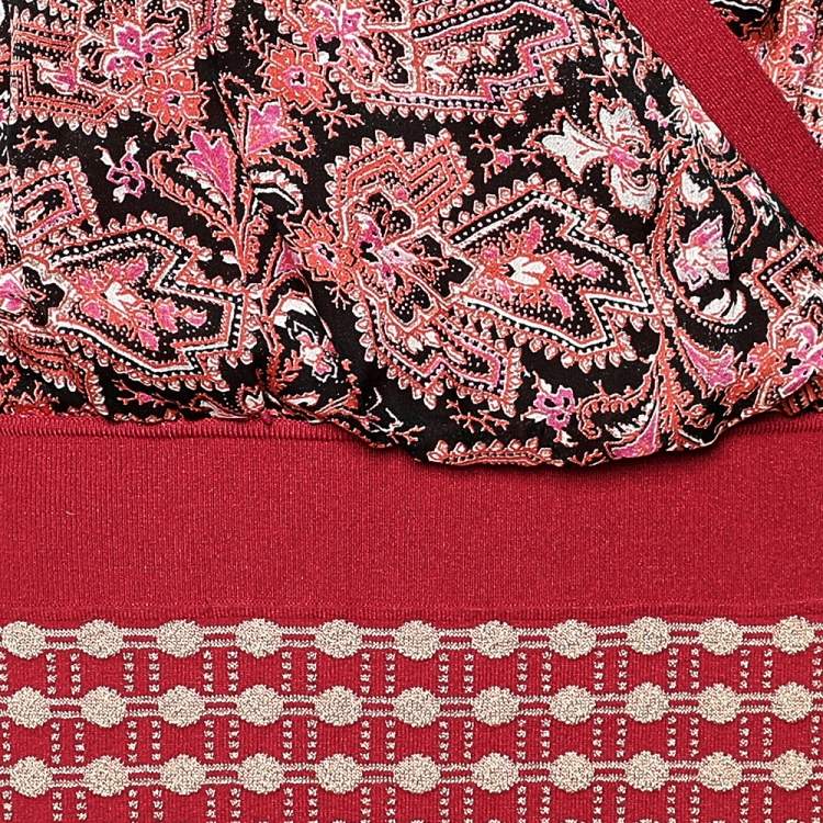 Pre Owned Class by Roberto Cavalli Red Knit & Silk Faux Wrap Dress M 