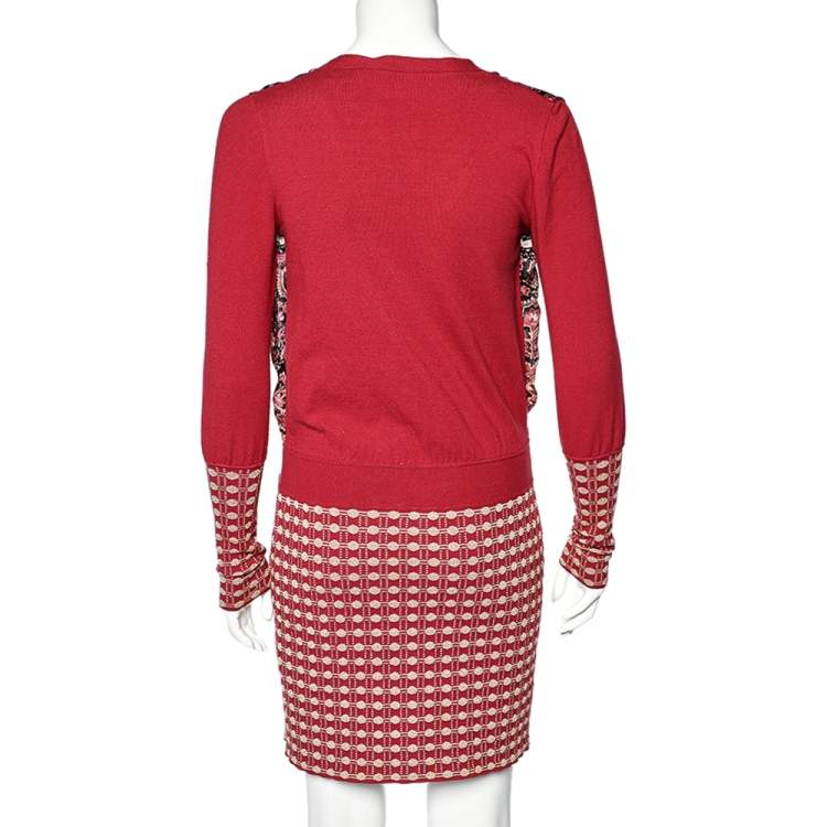 Pre Owned Class by Roberto Cavalli Red Knit & Silk Faux Wrap Dress M 