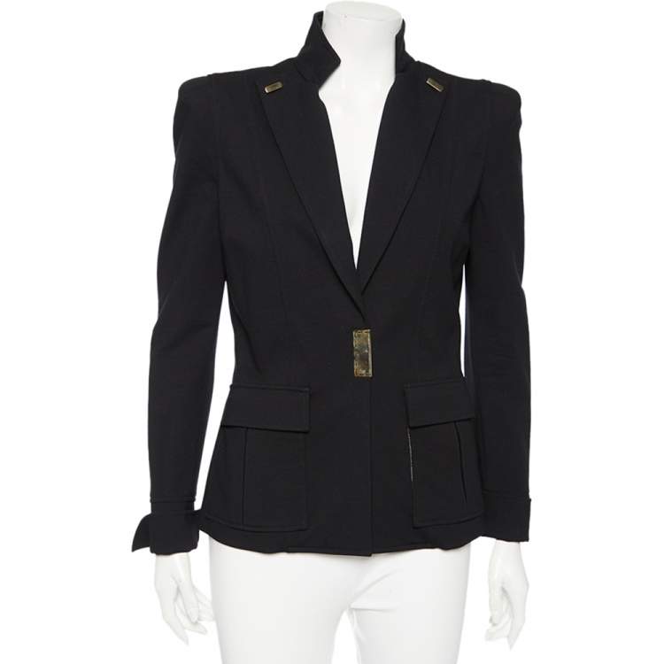Pre Owned Class by Roberto Cavalli Black Knit Pocketed Single Breasted Blazer M