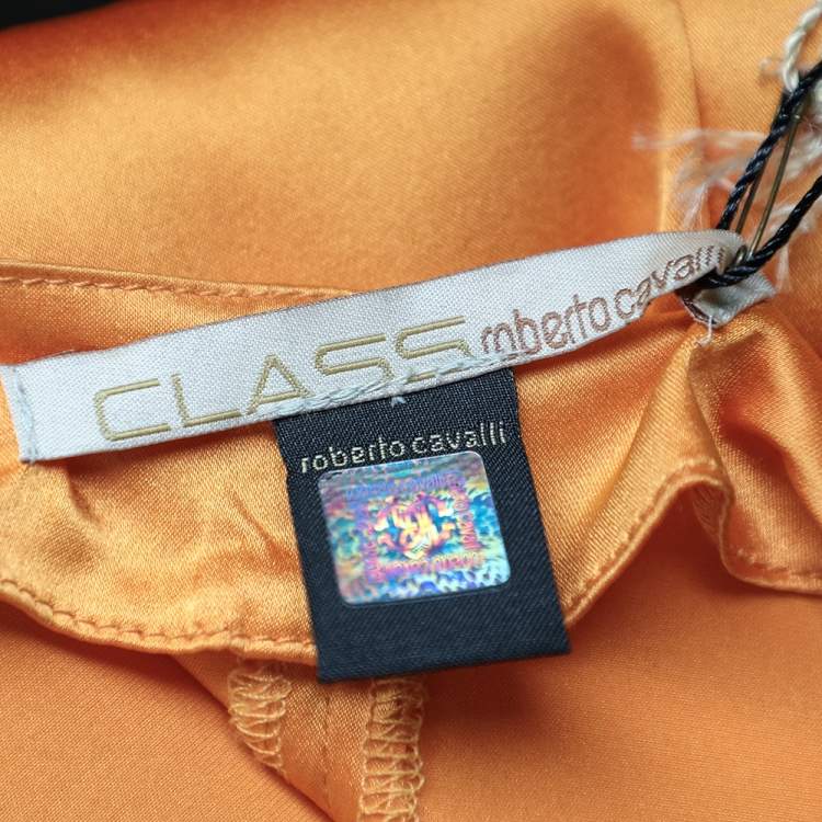 Pre Owned Class by Roberto Cavalli Orange Silk Satin Trim Detail Belted Tunic L