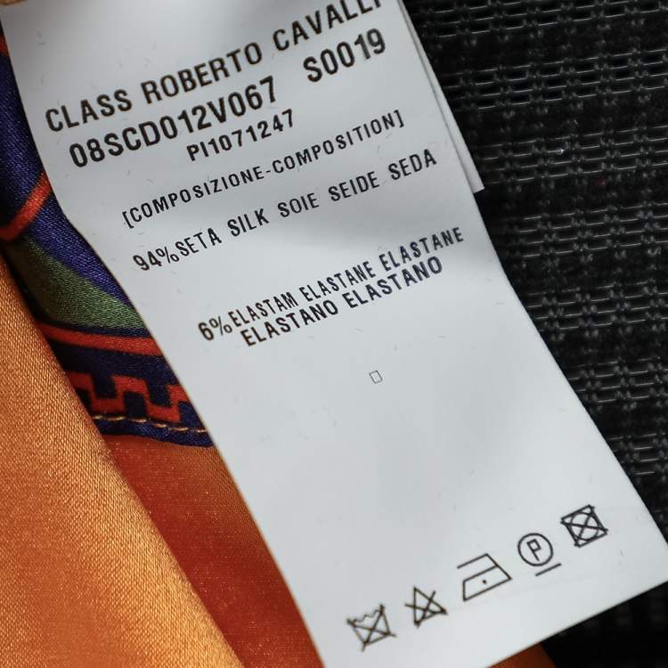 Pre Owned Class by Roberto Cavalli Orange Silk Satin Trim Detail Belted Tunic L