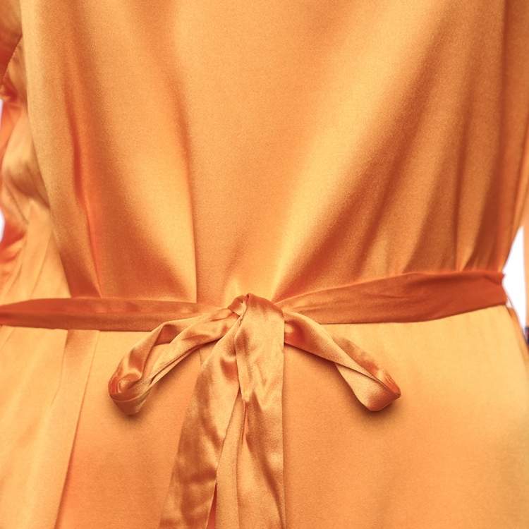 Pre Owned Class by Roberto Cavalli Orange Silk Satin Trim Detail Belted Tunic L