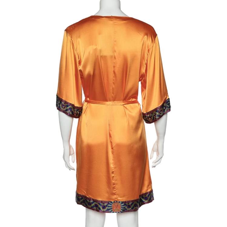 Pre Owned Class by Roberto Cavalli Orange Silk Satin Trim Detail Belted Tunic L