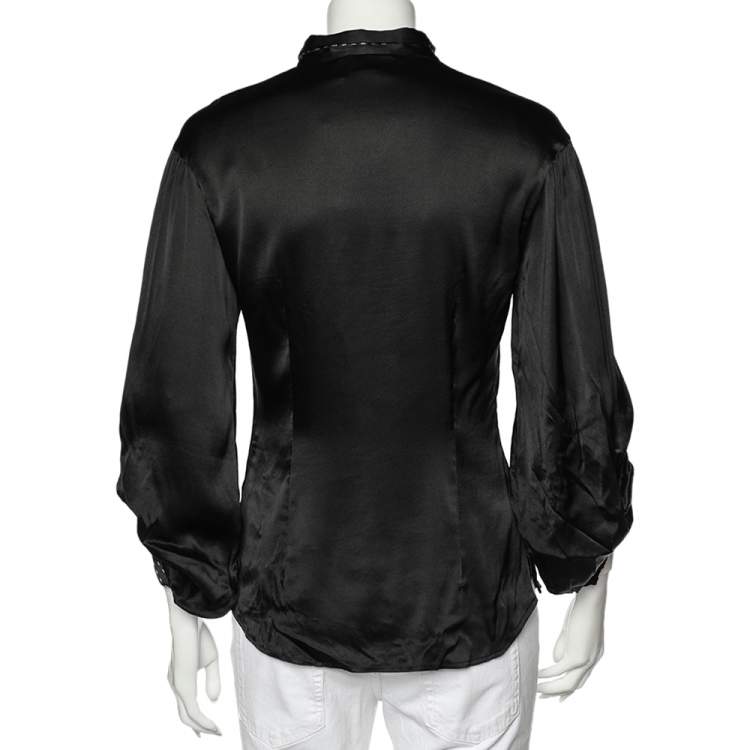 Pre Owned Class by Roberto Cavalli Black Silk Satin Button Front Top M