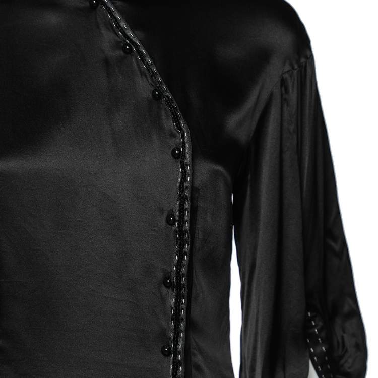 Pre Owned Class by Roberto Cavalli Black Silk Satin Button Front Top M
