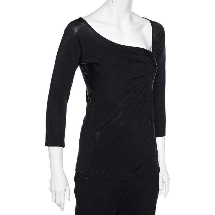 Pre Owned Class by Roberto Cavalli Black Jersey Gathered Detailed Top L