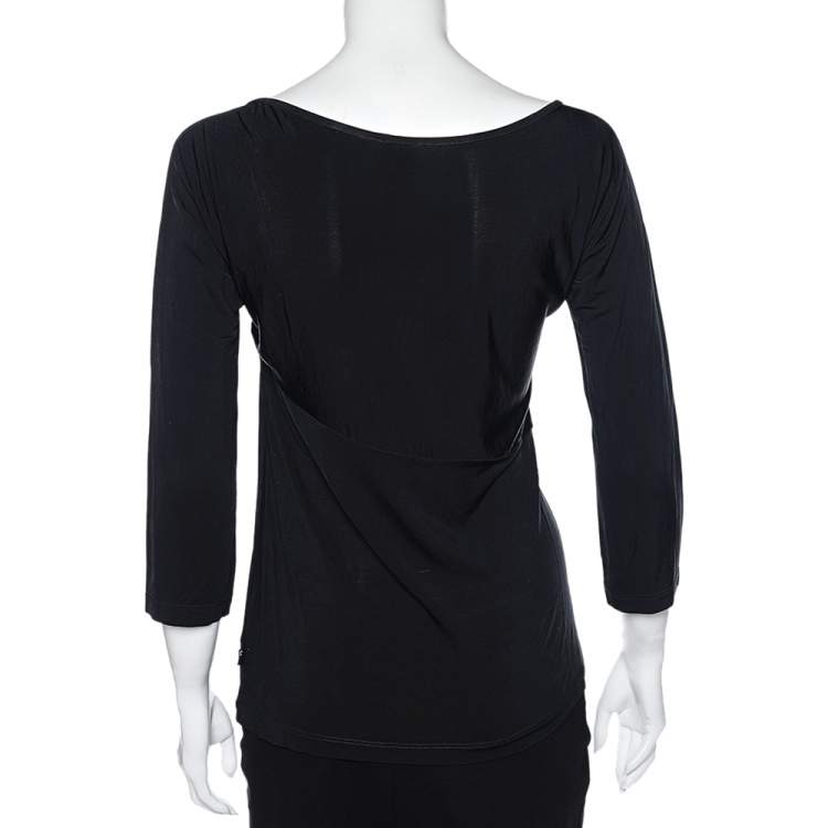 Pre Owned Class by Roberto Cavalli Black Jersey Gathered Detailed Top L