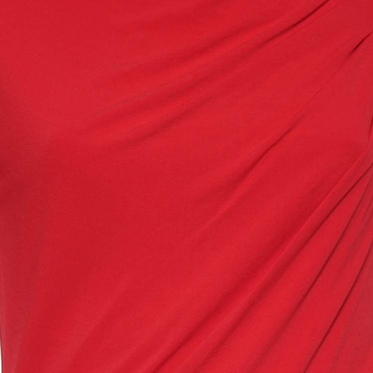 Pre Owned Class by Roberto Cavalli Coral Red Jersey Draped Detail Maxi Dress L