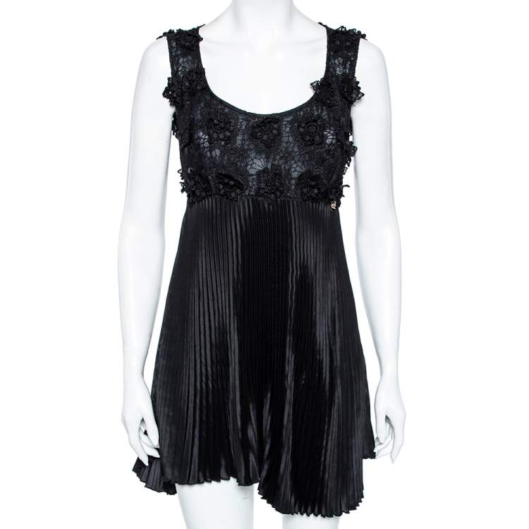 Pre Owned Class by Roberto Cavalli Black Lace Sleeveless Pleated Short Dress S 