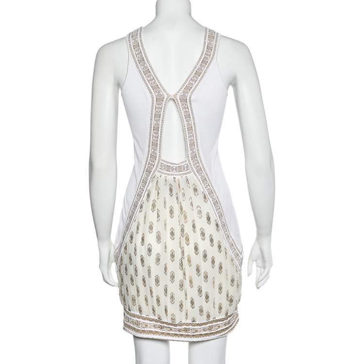 Pre Owned Class by Roberto Cavalli White & Gold Jacquard Sleeveless Mini Dress M