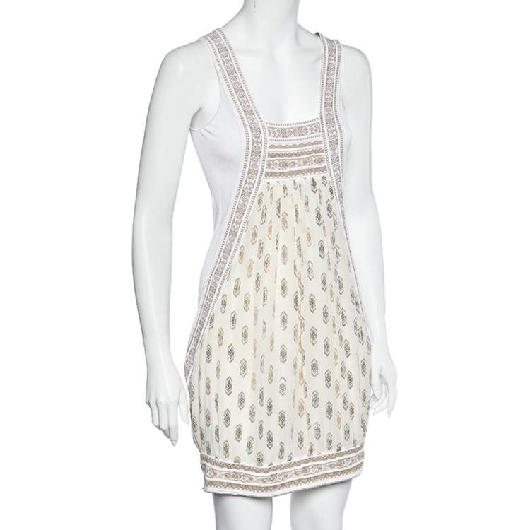 Pre Owned Class by Roberto Cavalli White & Gold Jacquard Sleeveless Mini Dress M