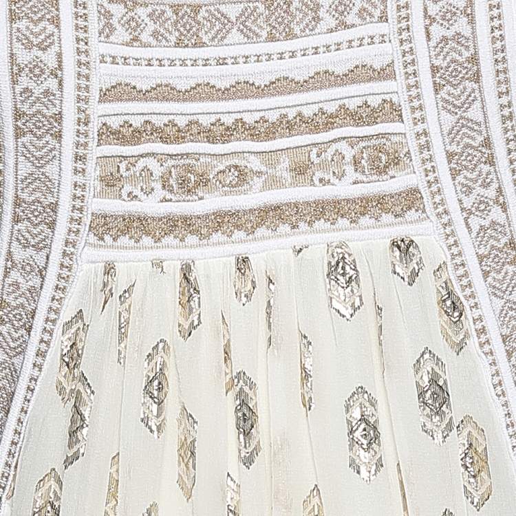 Pre Owned Class by Roberto Cavalli White & Gold Jacquard Sleeveless Mini Dress M