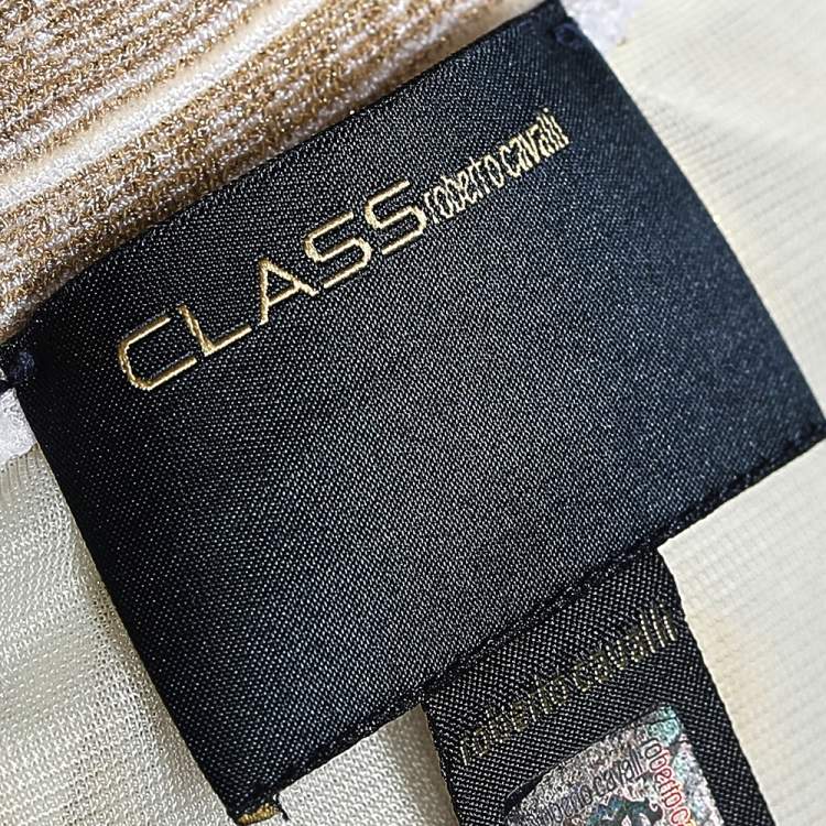 Pre Owned Class by Roberto Cavalli White & Gold Jacquard Sleeveless Mini Dress M
