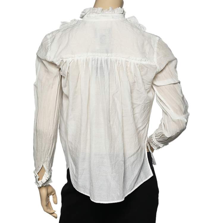 Pre Owned Class by Roberto Cavalli Off-White Cotton Ruffle Trimmed Shirt M
