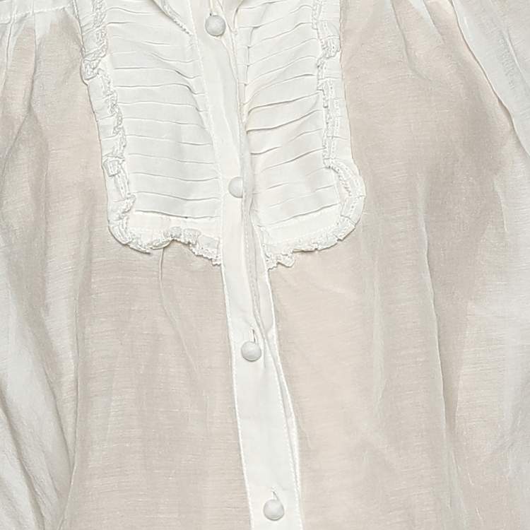 Pre Owned Class by Roberto Cavalli Off-White Cotton Ruffle Trimmed Shirt M